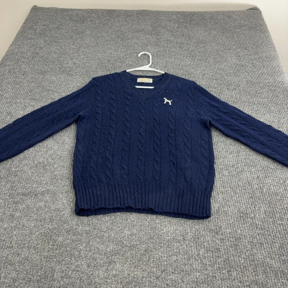 Vintage‎ Braemar Sweater Mens 38 Navy Wool Cable Knit V Neck Dalmatian Preppy